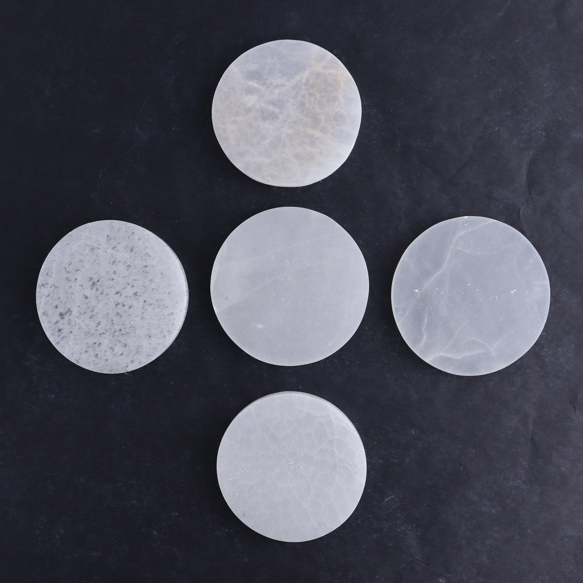 One Selenite (Satin Spar) Round Plate 10 cm - Expert Wholesale and Supplier of Wholesale Crystals & Bulk Gemstones, ["Close_30","Morocco","Round Dish","Selenite"]