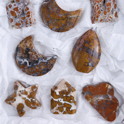 Brecciated Jasper Moons, Stars, Towers, Clouds, and Flames Set of 11