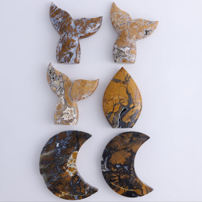 Brecciated Jasper Mixed Carvings Set of 6 - Expert Wholesale and Supplier of Wholesale Crystals & Bulk Gemstones, ["Brecciated Jasper","Freeforms","Indonesia","Mermaid Tail","moons"]