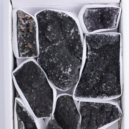 Uruguay Black Amethyst Clusters Flat of 9 - Expert Wholesale and Supplier of Wholesale Crystals & Bulk Gemstones, ["Amethyst","Black Amethyst","Clusters","Uruguay"]