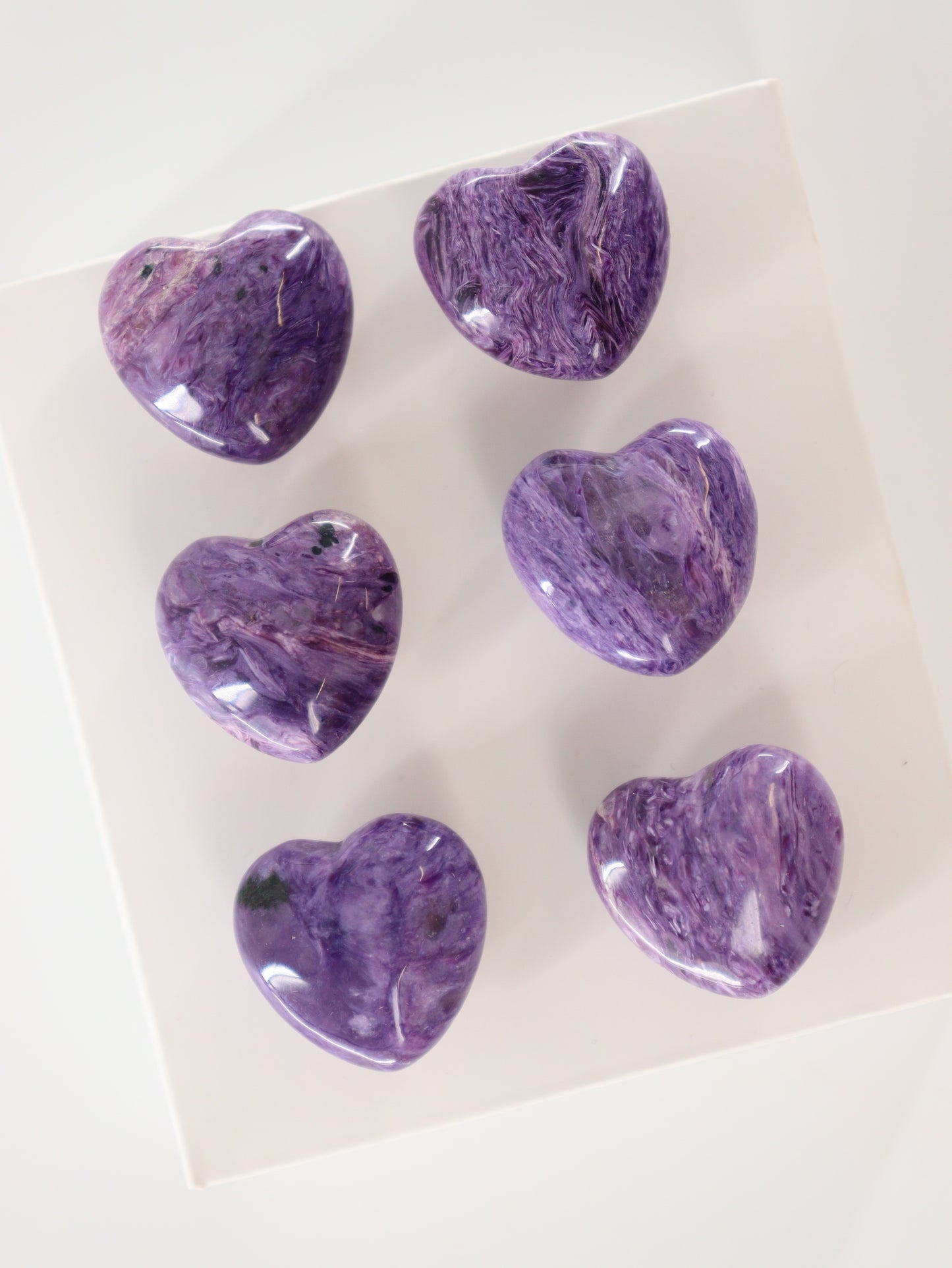 Charoite Hearts Set of 6 - Expert Supplier of Wholesale Crystals & Bulk Gemstones