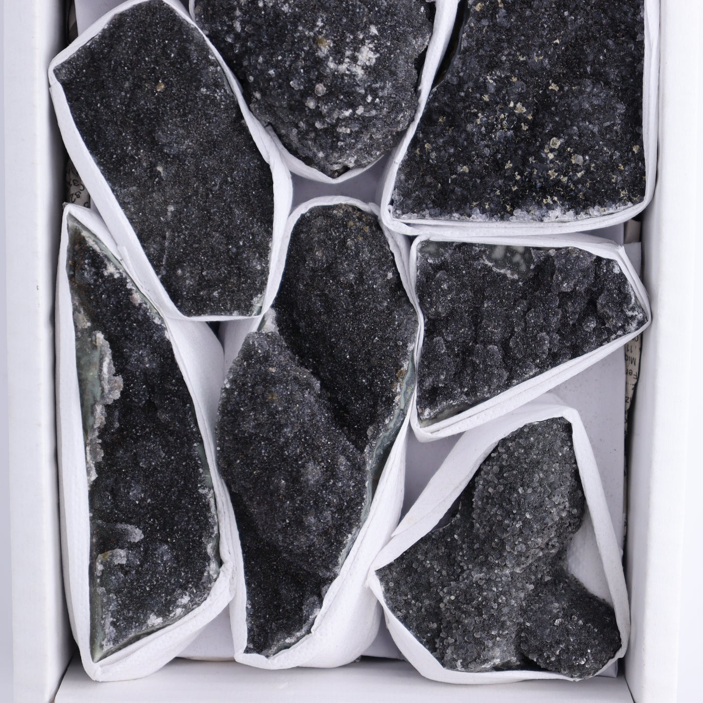 Uruguay Black Amethyst Clusters Flat of 9 - Expert Wholesale and Supplier of Wholesale Crystals & Bulk Gemstones, ["Amethyst","Black Amethyst","Clusters","Uruguay"]