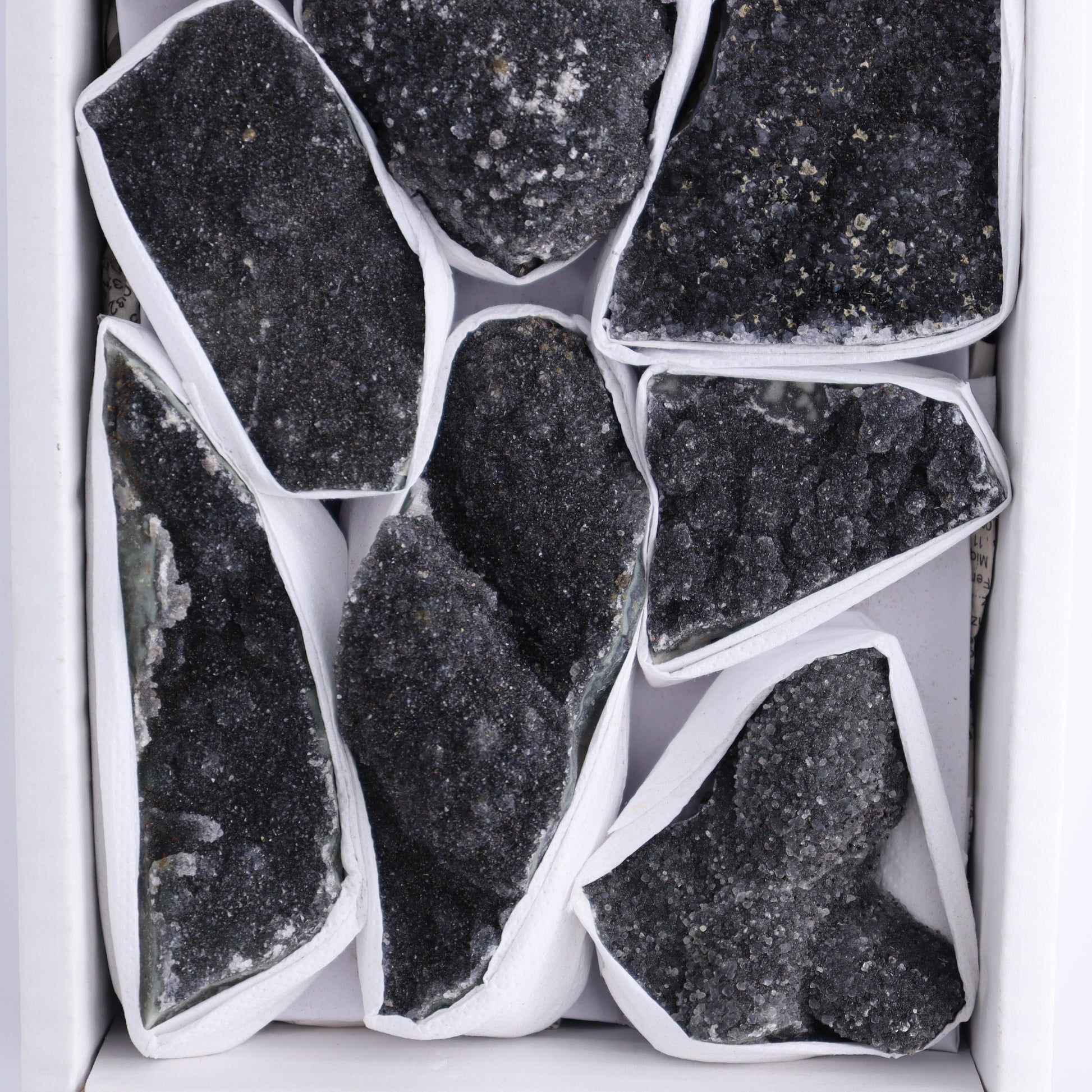 Uruguay Black Amethyst Clusters Flat of 9 - Expert Wholesale and Supplier of Wholesale Crystals & Bulk Gemstones, ["Amethyst","Black Amethyst","Clusters","Uruguay"]