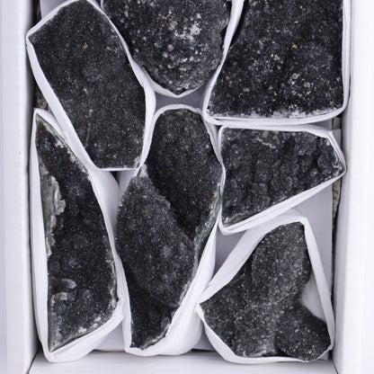 Uruguay Black Amethyst Clusters Flat of 9 - Expert Wholesale and Supplier of Wholesale Crystals & Bulk Gemstones, ["Amethyst","Black Amethyst","Clusters","Uruguay"]