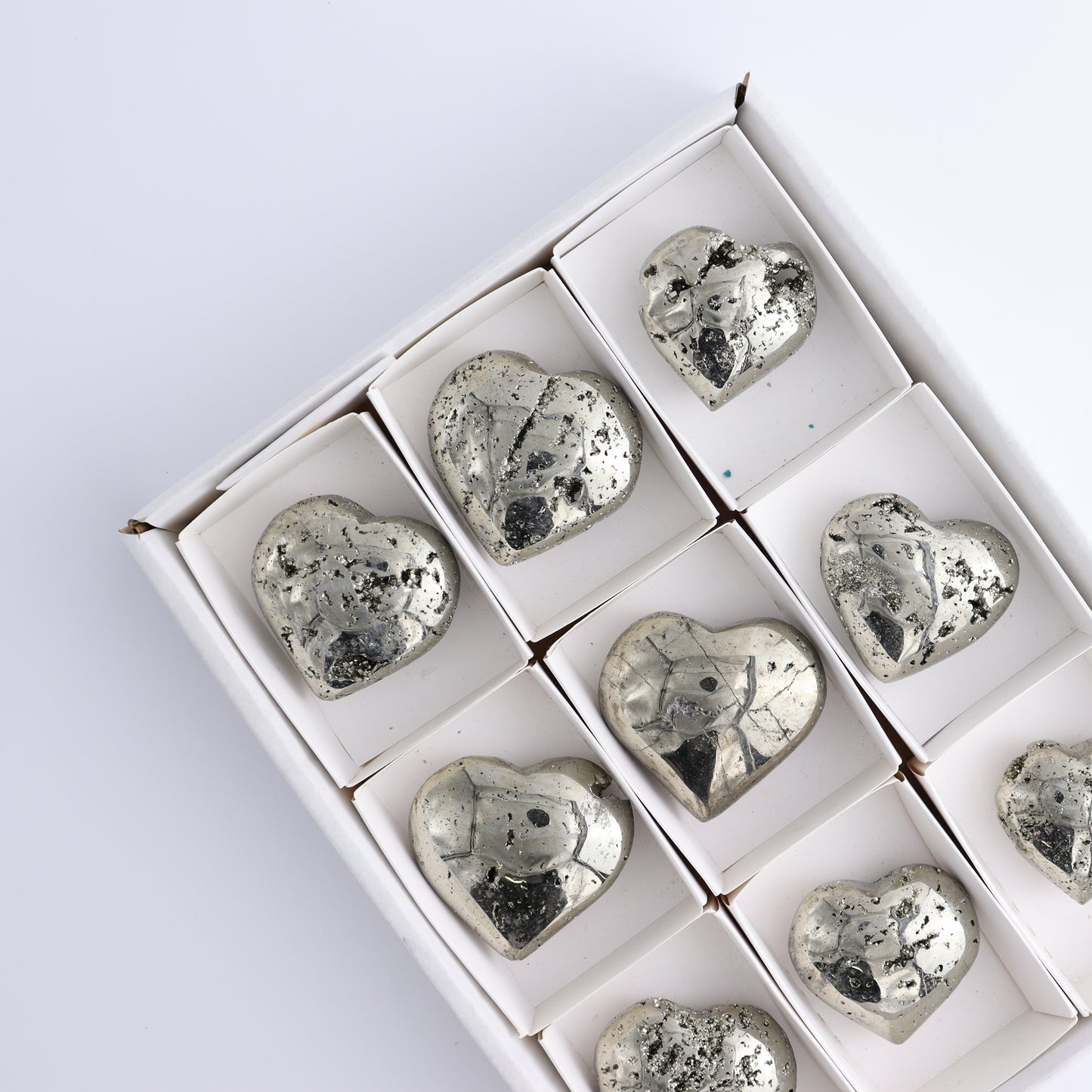 Pyrite Hearts Set of 9 - Expert Wholesale and Supplier of Wholesale Crystals & Bulk Gemstones, ["Hearts","Peru","Pyrite"]