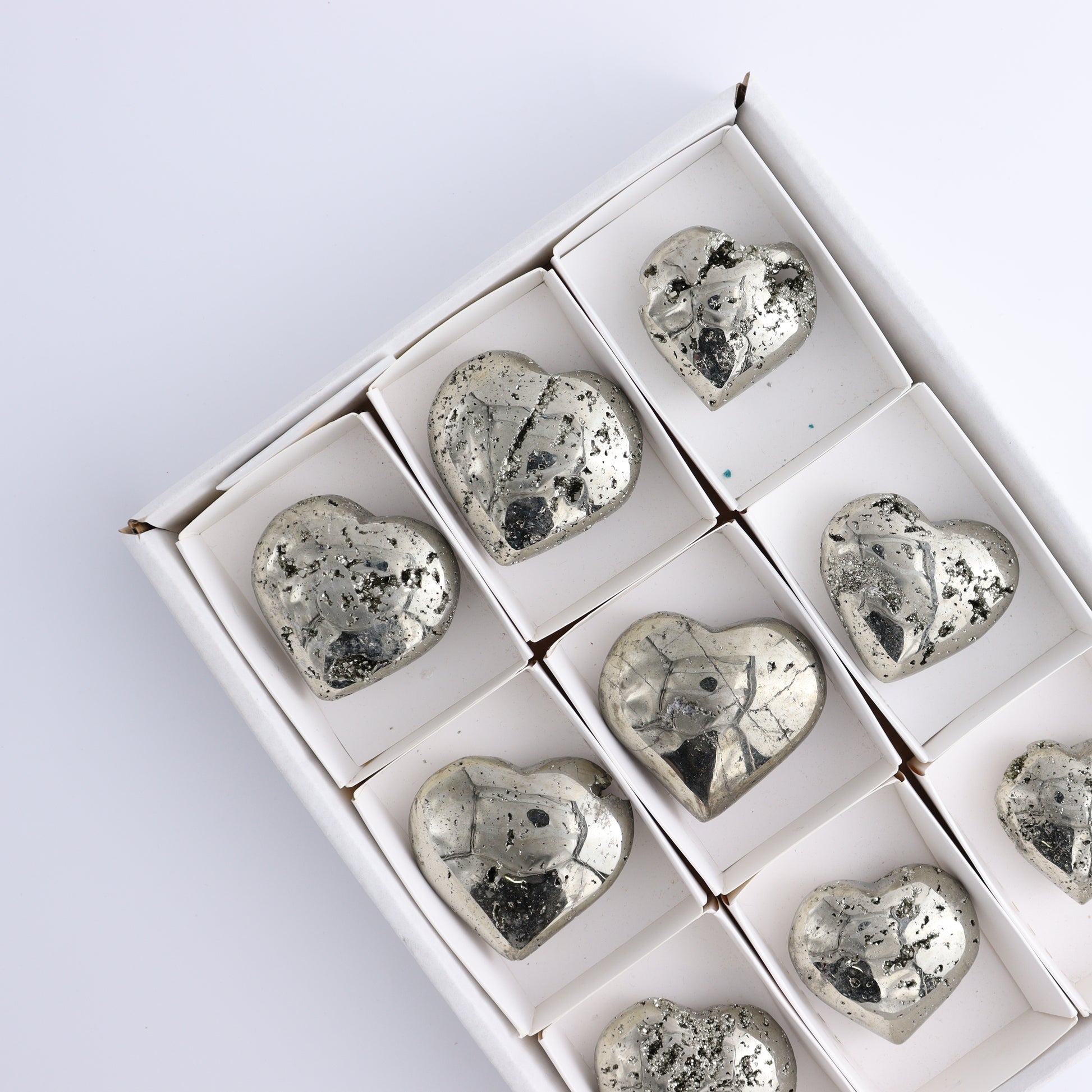 Pyrite Hearts Set of 9 - Expert Wholesale and Supplier of Wholesale Crystals & Bulk Gemstones, ["Hearts","Peru","Pyrite"]