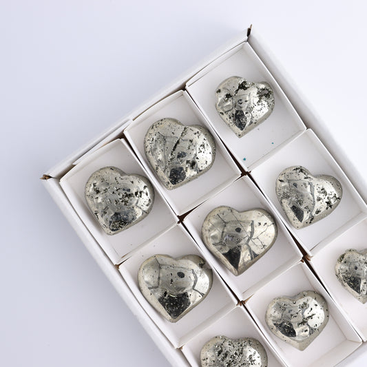 Pyrite Hearts Set of 9 - Expert Wholesale and Supplier of Wholesale Crystals & Bulk Gemstones, ["Hearts","Peru","Pyrite"]