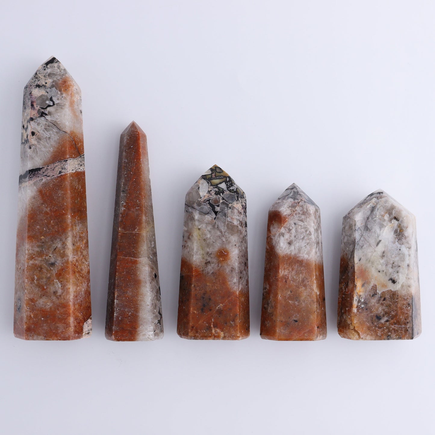 Mosaic Quartz Towers Set of 5 - Expert Wholesale and Supplier of Wholesale Crystals & Bulk Gemstones, ["Madagascar","Mosaic Quartz","Quartz"]