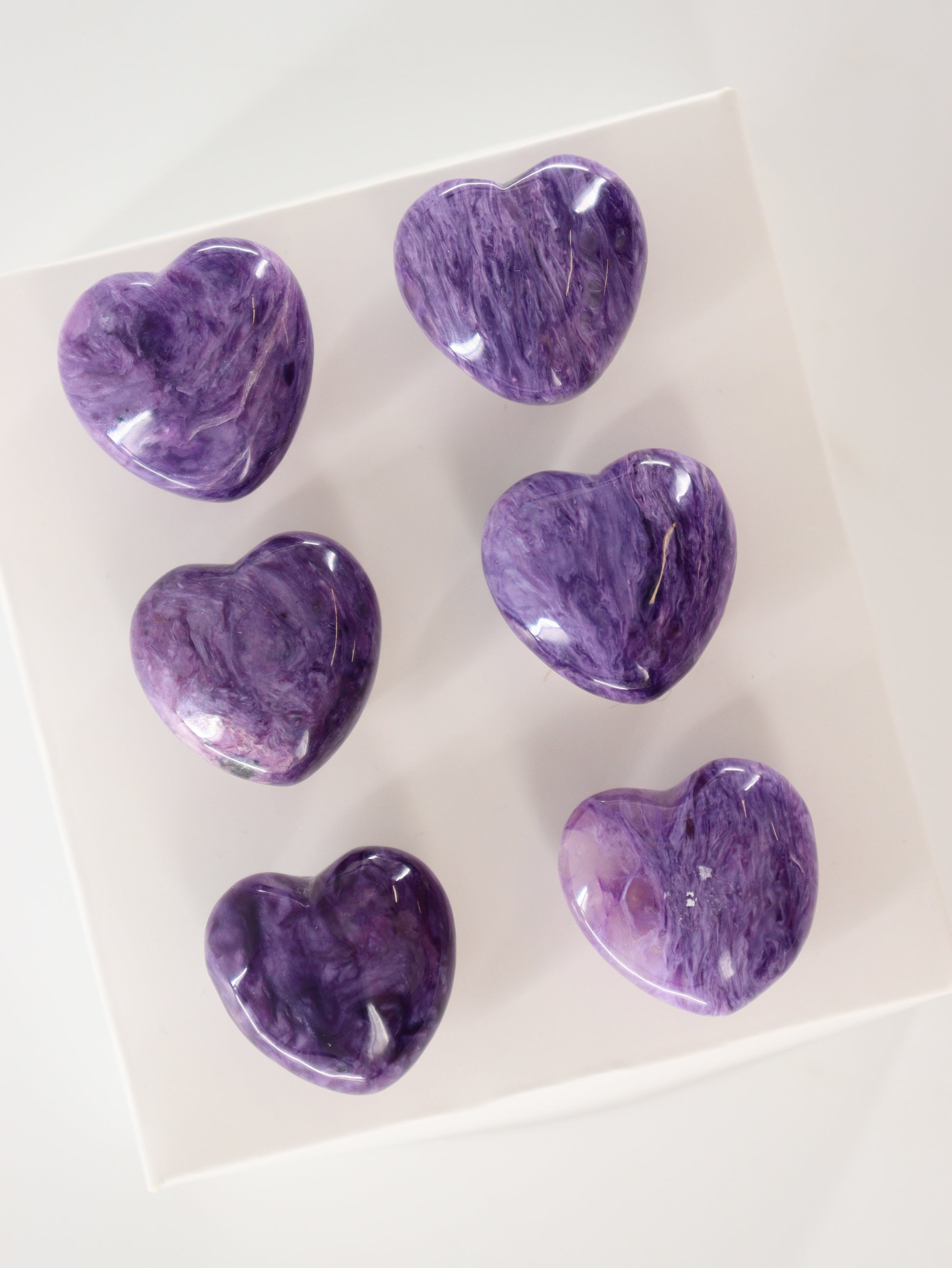 Charoite Hearts Set of 6 - Expert Supplier of Wholesale Crystals & Bulk Gemstones