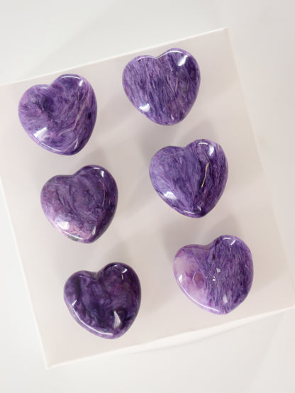 Charoite Hearts Set of 6 - Expert Supplier of Wholesale Crystals & Bulk Gemstones