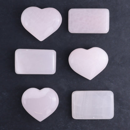 Pink Mangano Calcite Rectangles and Hearts Set of 6 - Expert Wholesale and Supplier of Wholesale Crystals & Bulk Gemstones, ["Calcite","Hearts","Madagascar","Pink Calcite","Rectangle"]