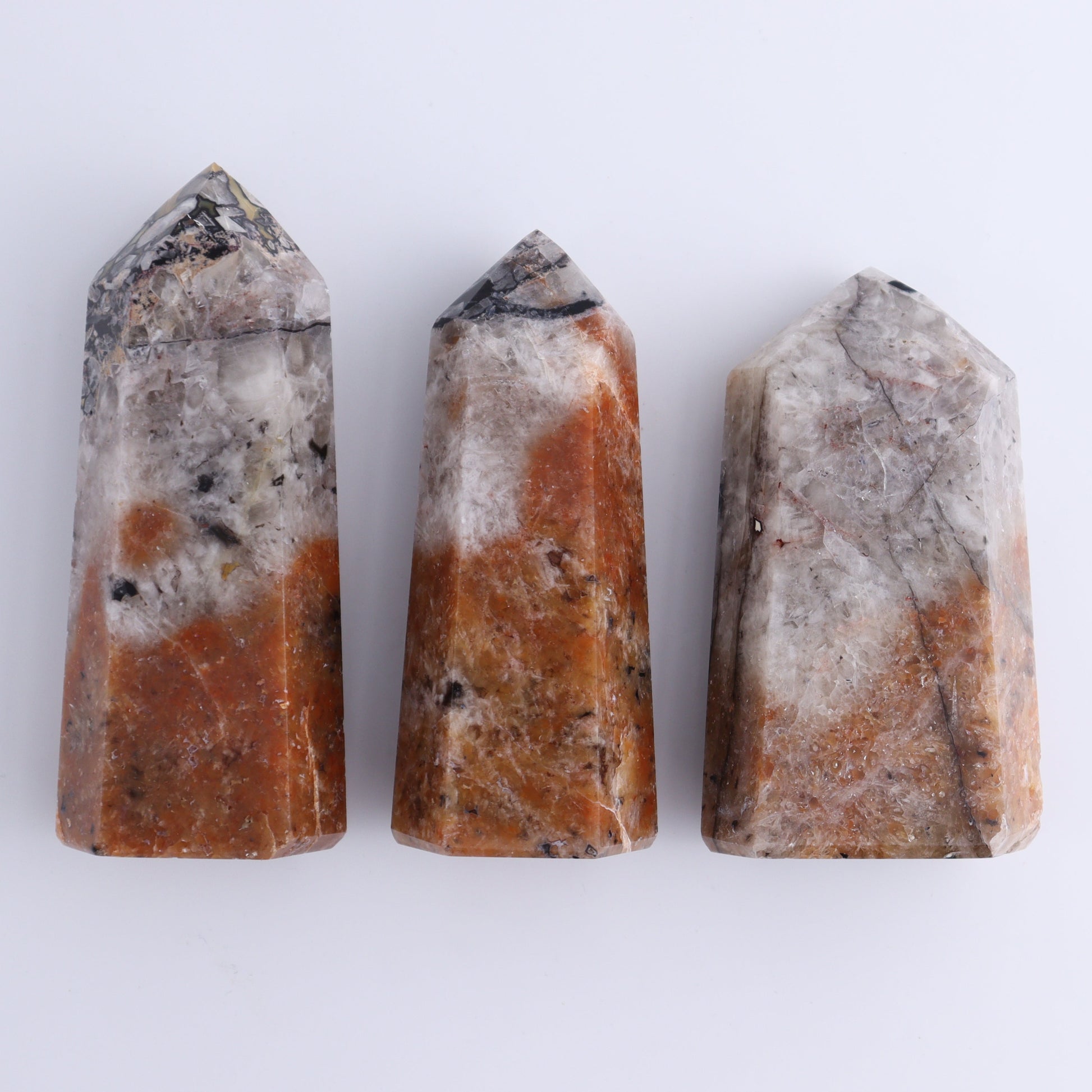 Mosaic Quartz Towers Set of 5 - Expert Wholesale and Supplier of Wholesale Crystals & Bulk Gemstones, ["Madagascar","Mosaic Quartz","Quartz"]