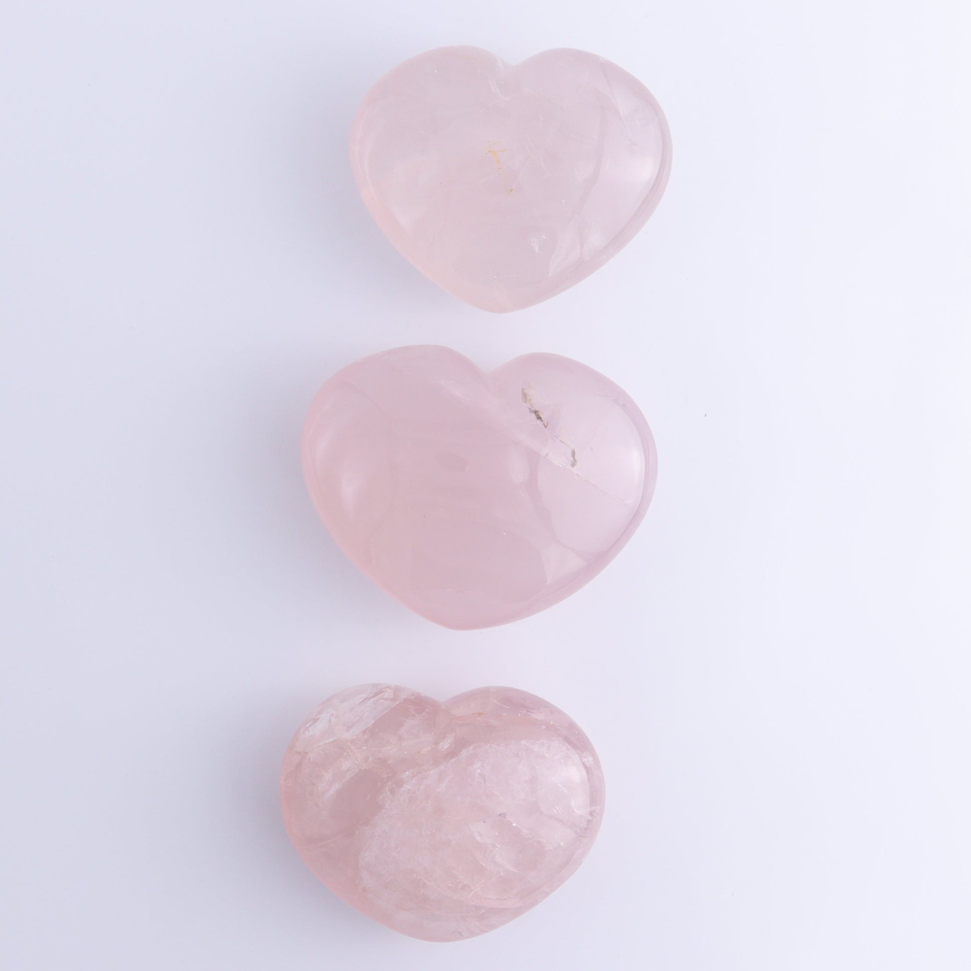 Rose Quartz Hearts Set of 3 - Expert Wholesale and Supplier of Wholesale Crystals & Bulk Gemstones, ["Hearts","Madagascar","Quartz","Rose Quartz"]