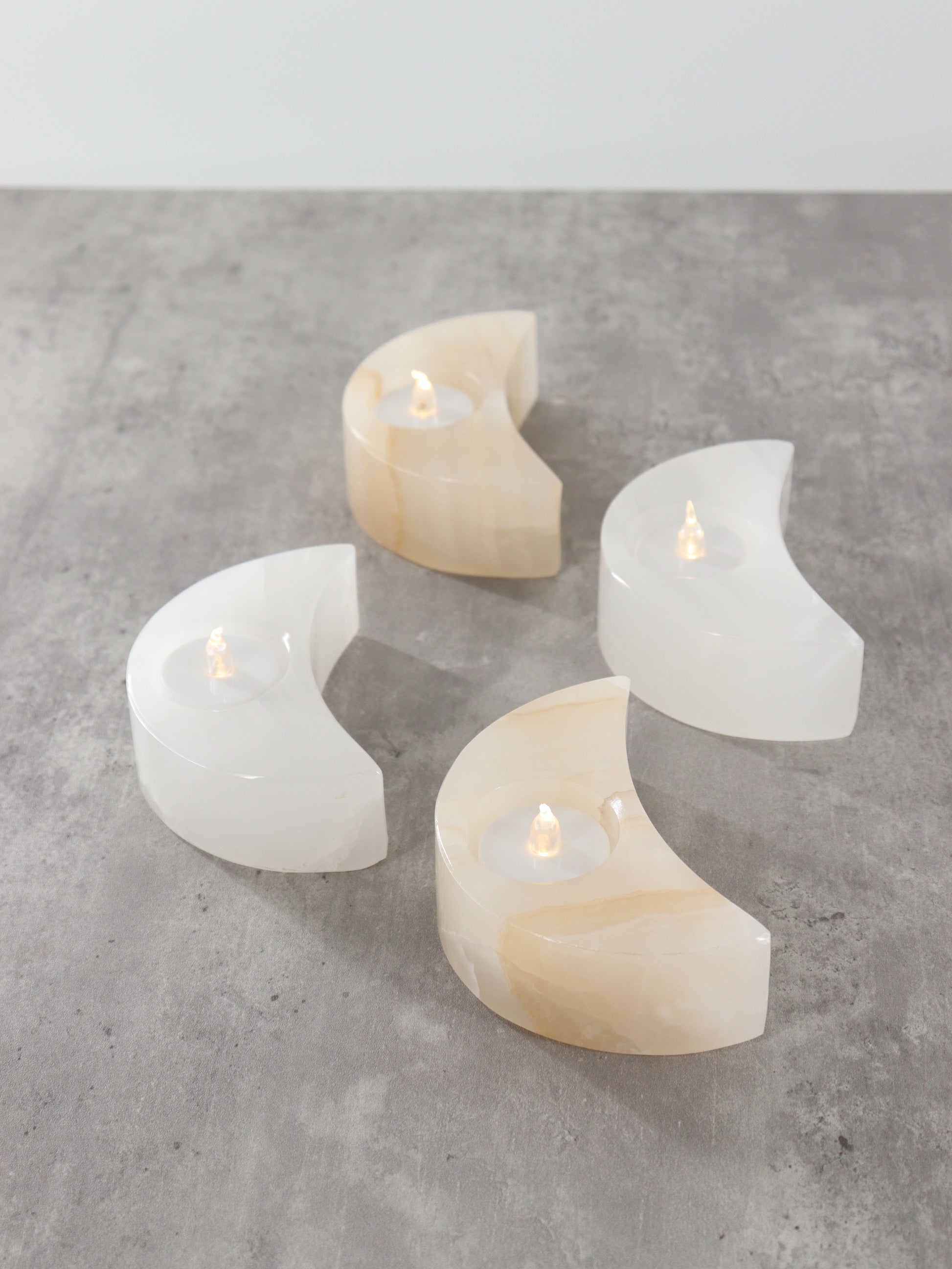 White Onyx Moon Candle Holders Set of 4 - Expert Supplier of Wholesale Crystals & Bulk Gemstones