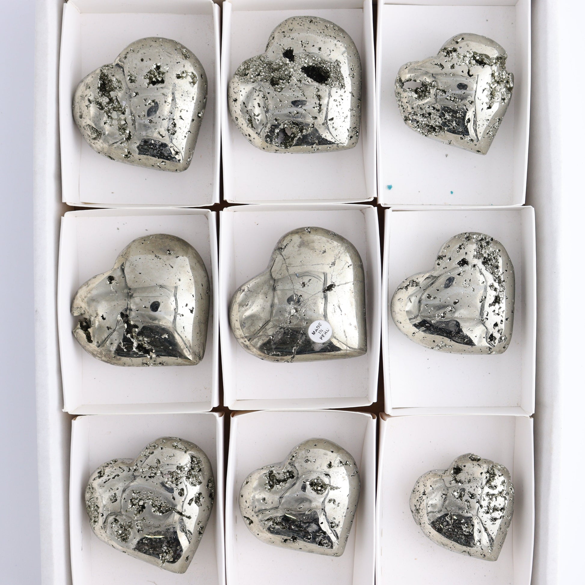 Pyrite Hearts Set of 9 - Expert Wholesale and Supplier of Wholesale Crystals & Bulk Gemstones, ["Hearts","Peru","Pyrite"]