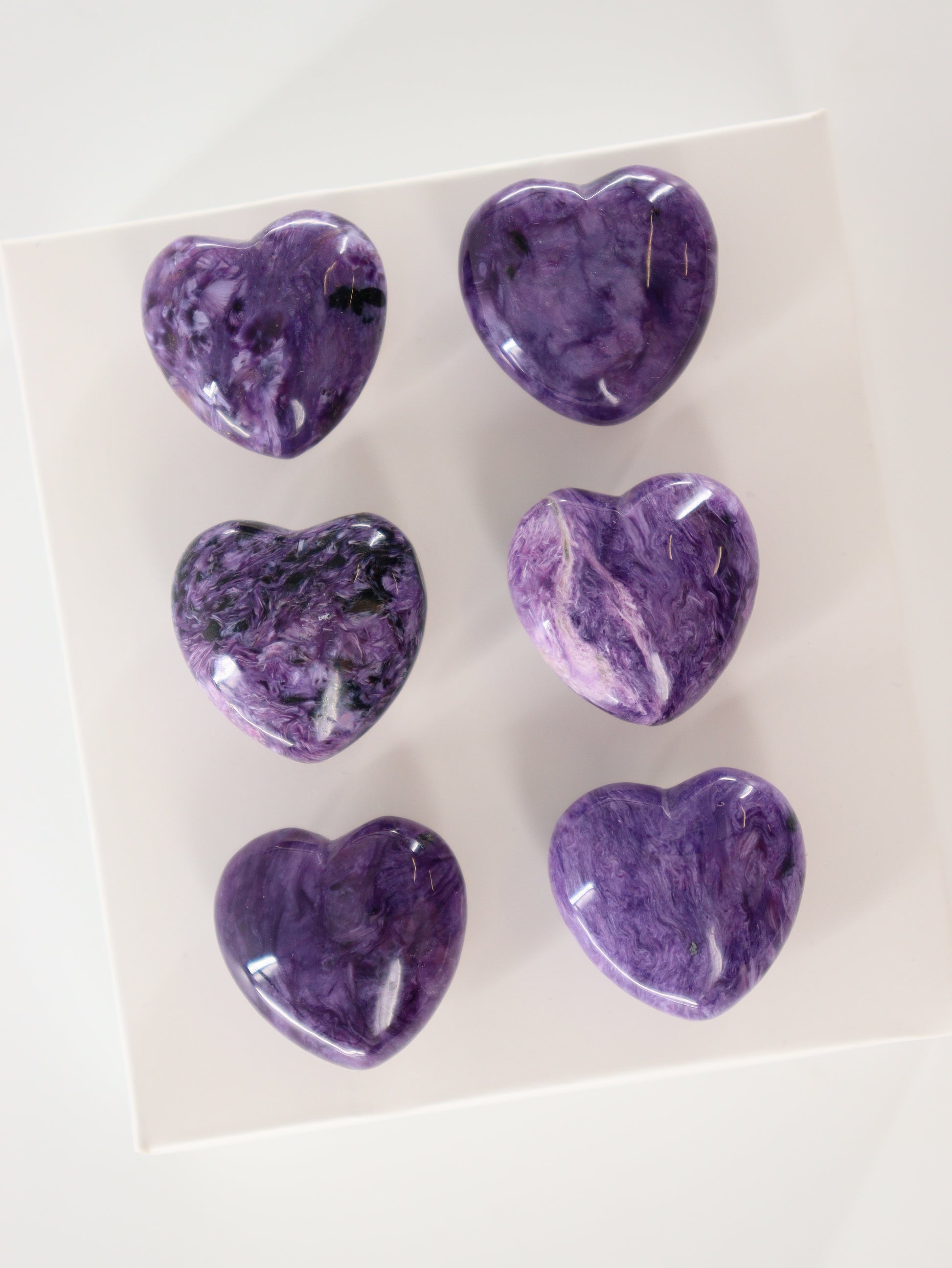 Charoite Hearts Set of 6 - Expert Supplier of Wholesale Crystals & Bulk Gemstones