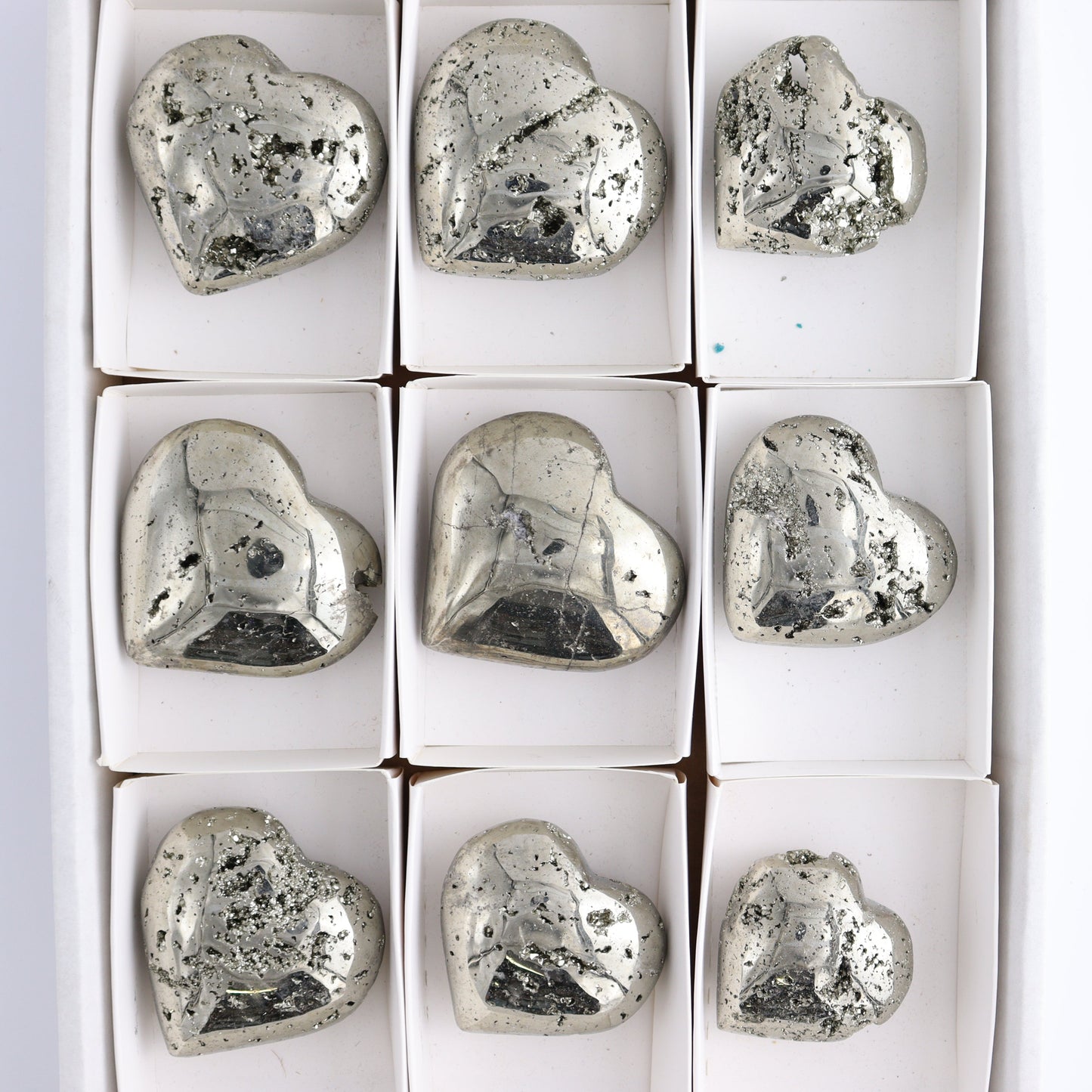 Pyrite Hearts Set of 9 - Expert Wholesale and Supplier of Wholesale Crystals & Bulk Gemstones, ["Hearts","Peru","Pyrite"]