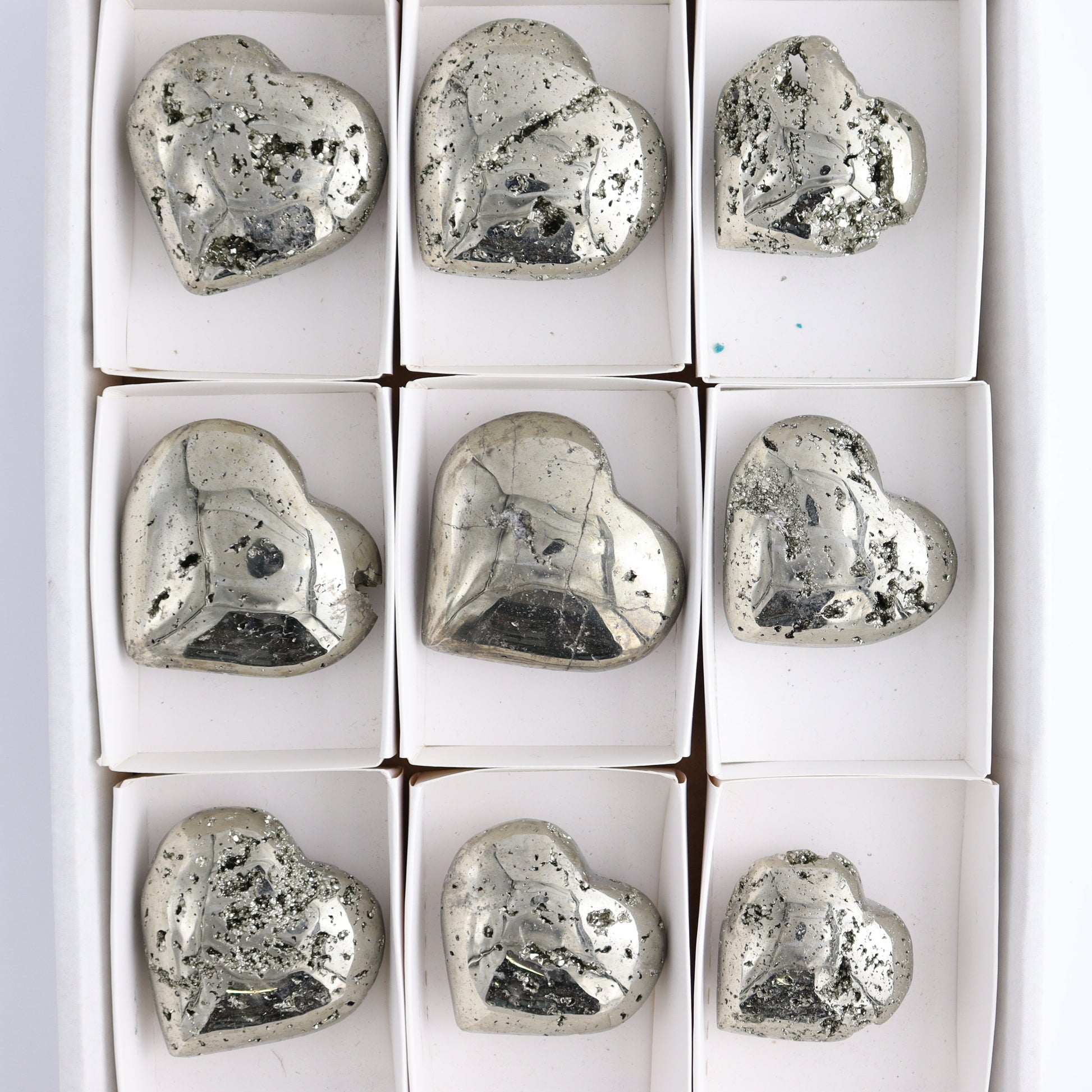 Pyrite Hearts Set of 9 - Expert Wholesale and Supplier of Wholesale Crystals & Bulk Gemstones, ["Hearts","Peru","Pyrite"]
