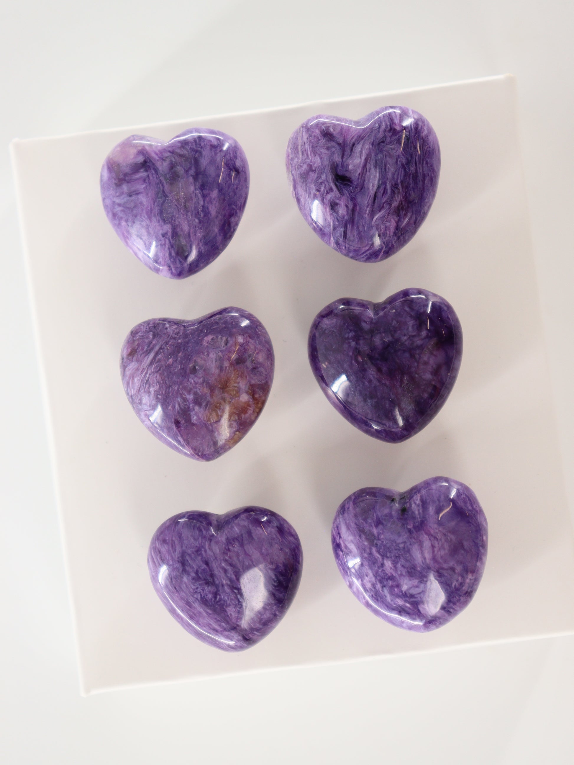 Charoite Hearts Set of 6 - Expert Supplier of Wholesale Crystals & Bulk Gemstones