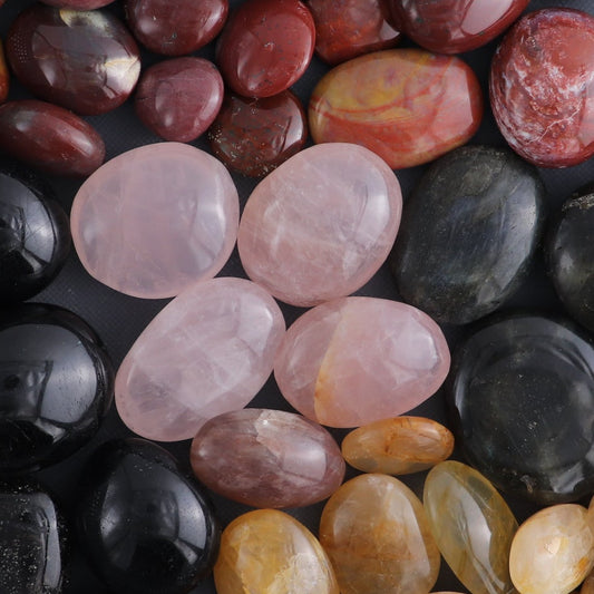 50 pcs Palm Stones Rose Quartz, Labradorite, Jasper, Tourmaline & Golden Healer Quartz