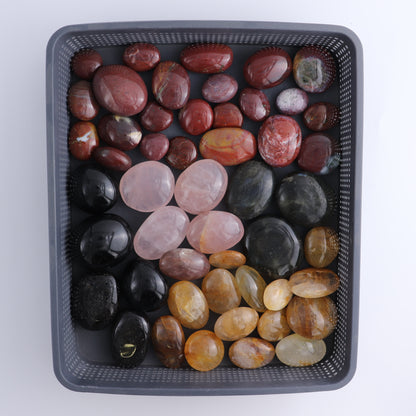 50 pcs Palm Stones Rose Quartz, Labradorite, Jasper, Tourmaline & Golden Healer Quartz