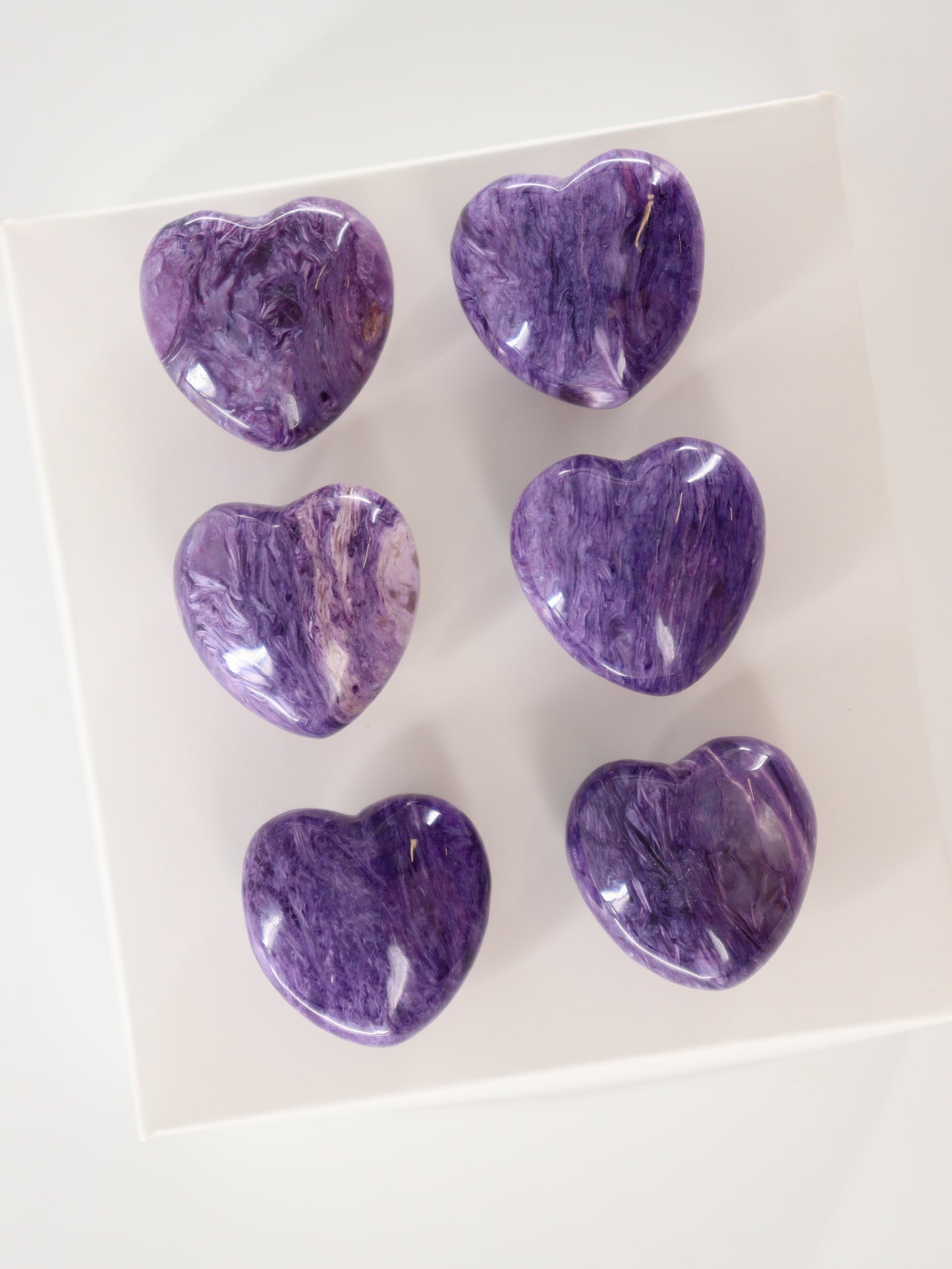 Charoite Hearts Set of 6 - Expert Supplier of Wholesale Crystals & Bulk Gemstones