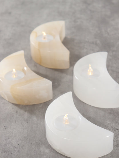 White Onyx Moon Candle Holders Set of 4 - Expert Supplier of Wholesale Crystals & Bulk Gemstones