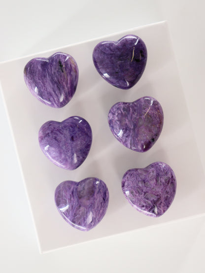 Charoite Hearts Set of 6 - Expert Supplier of Wholesale Crystals & Bulk Gemstones