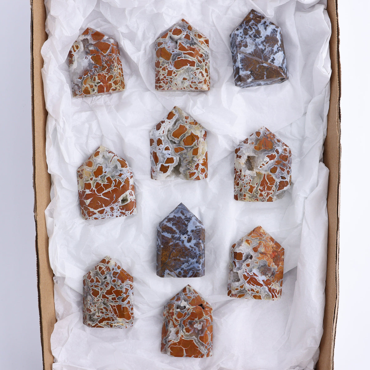 Brecciated Jasper Towers Set of 10 | Mi Esperanza Minerals | Supplier of Crystals and Onyx