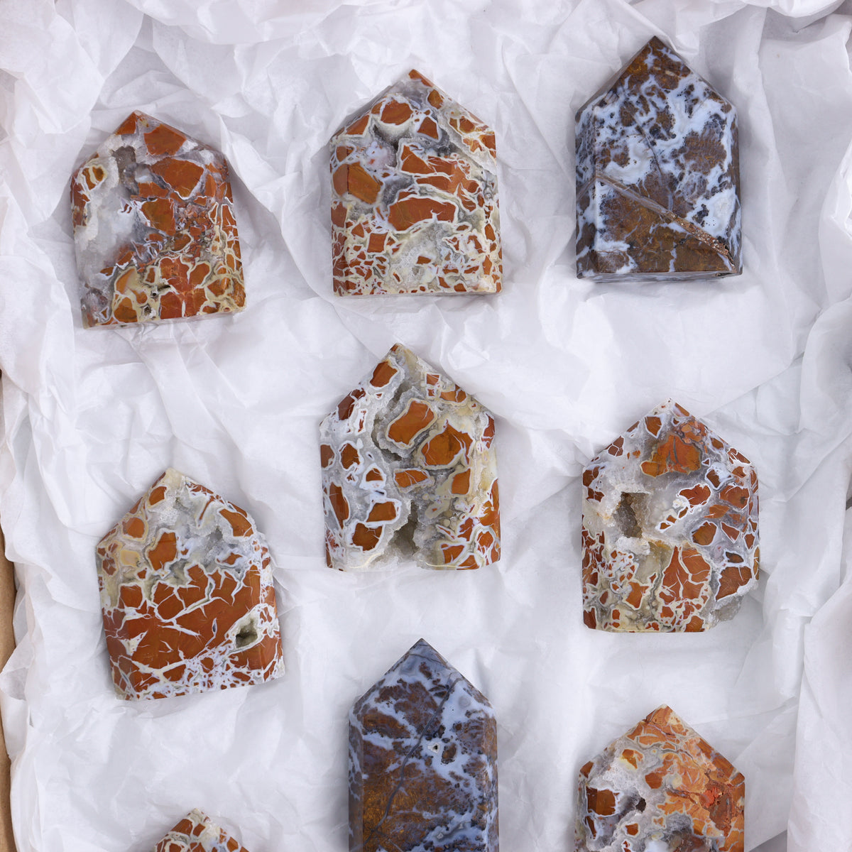 Brecciated Jasper Towers Set of 10 | Mi Esperanza Minerals | Supplier of Crystals and Onyx