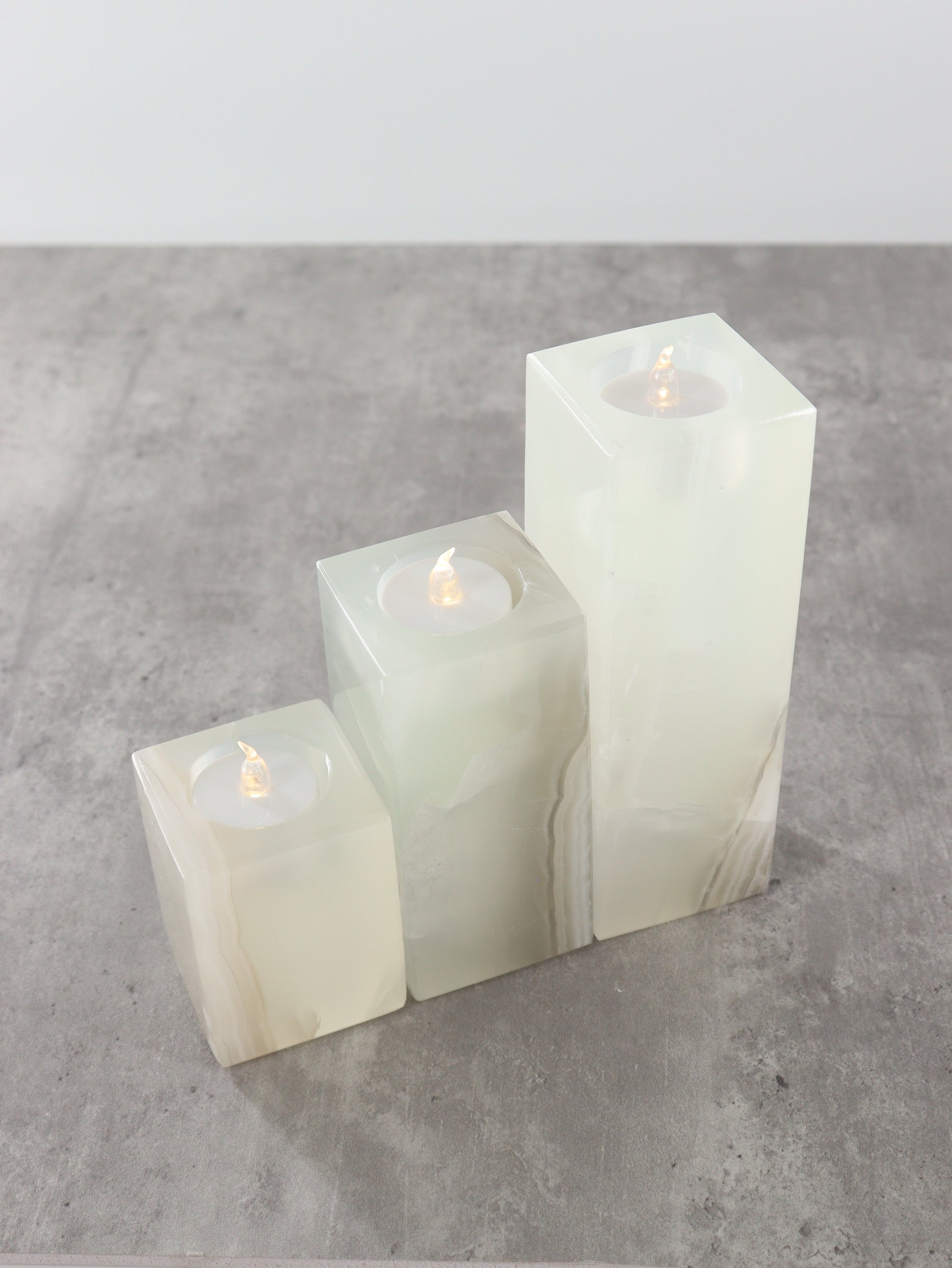 White Onyx Candle Holders Set of 3 - Expert Wholesale and Supplier of Wholesale Crystals & Bulk Gemstones, ["Accessories","Candle Holder","Catalog Onyx","Mexico","Onyx"]