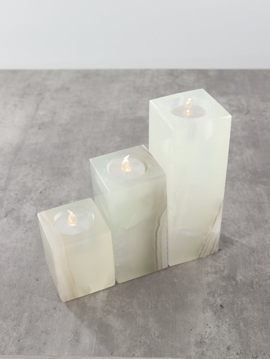 White Onyx Candle Holders Set of 3 - Expert Wholesale and Supplier of Wholesale Crystals & Bulk Gemstones, ["Accessories","Candle Holder","Catalog Onyx","Mexico","Onyx"]