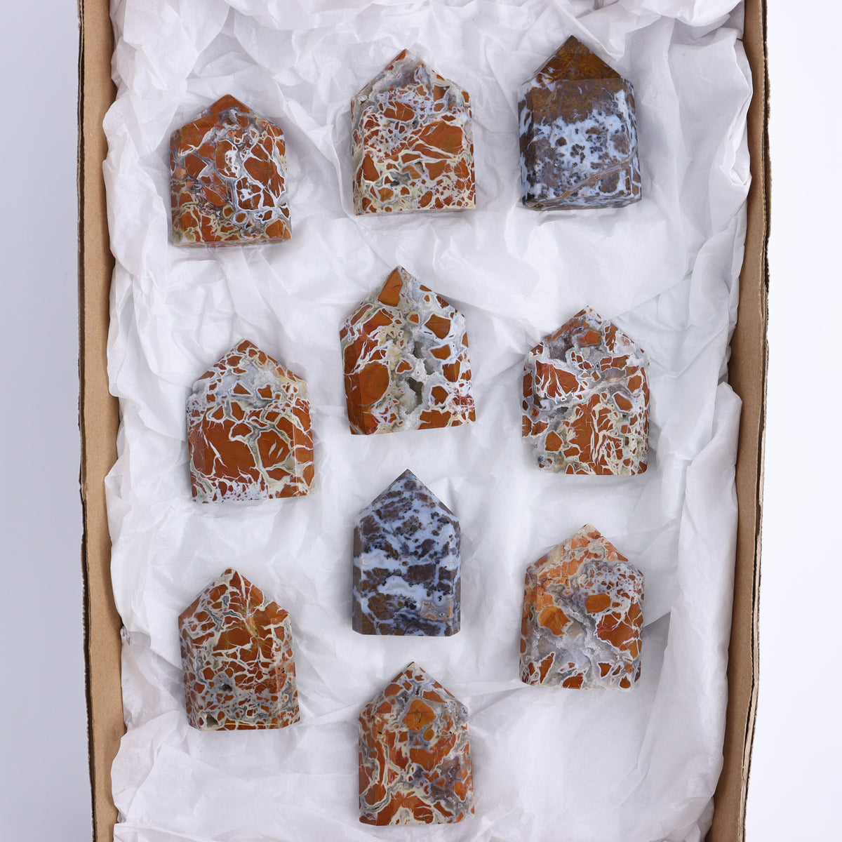 Brecciated Jasper Towers Set of 10 | Mi Esperanza Minerals | Supplier of Crystals and Onyx