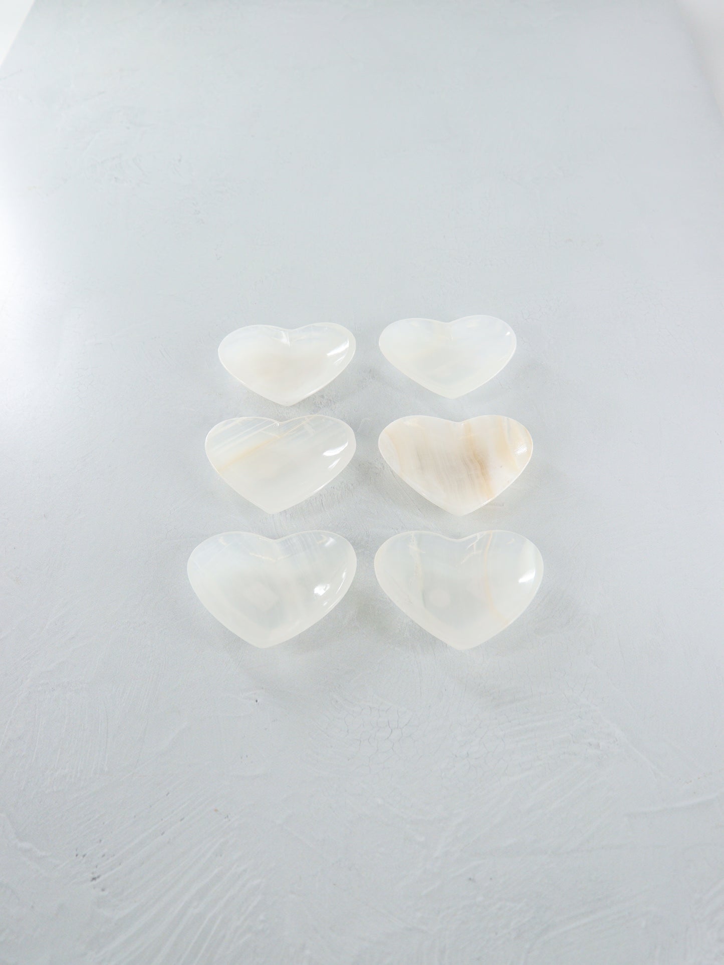 White Onyx Heart Bowls Set of 6 - Expert Wholesale and Supplier of Wholesale Crystals & Bulk Gemstones, ["Bowls","Catalog Onyx","Mexico","onyx"]