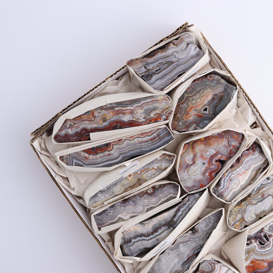Crazy Lace Agate Flat of 13