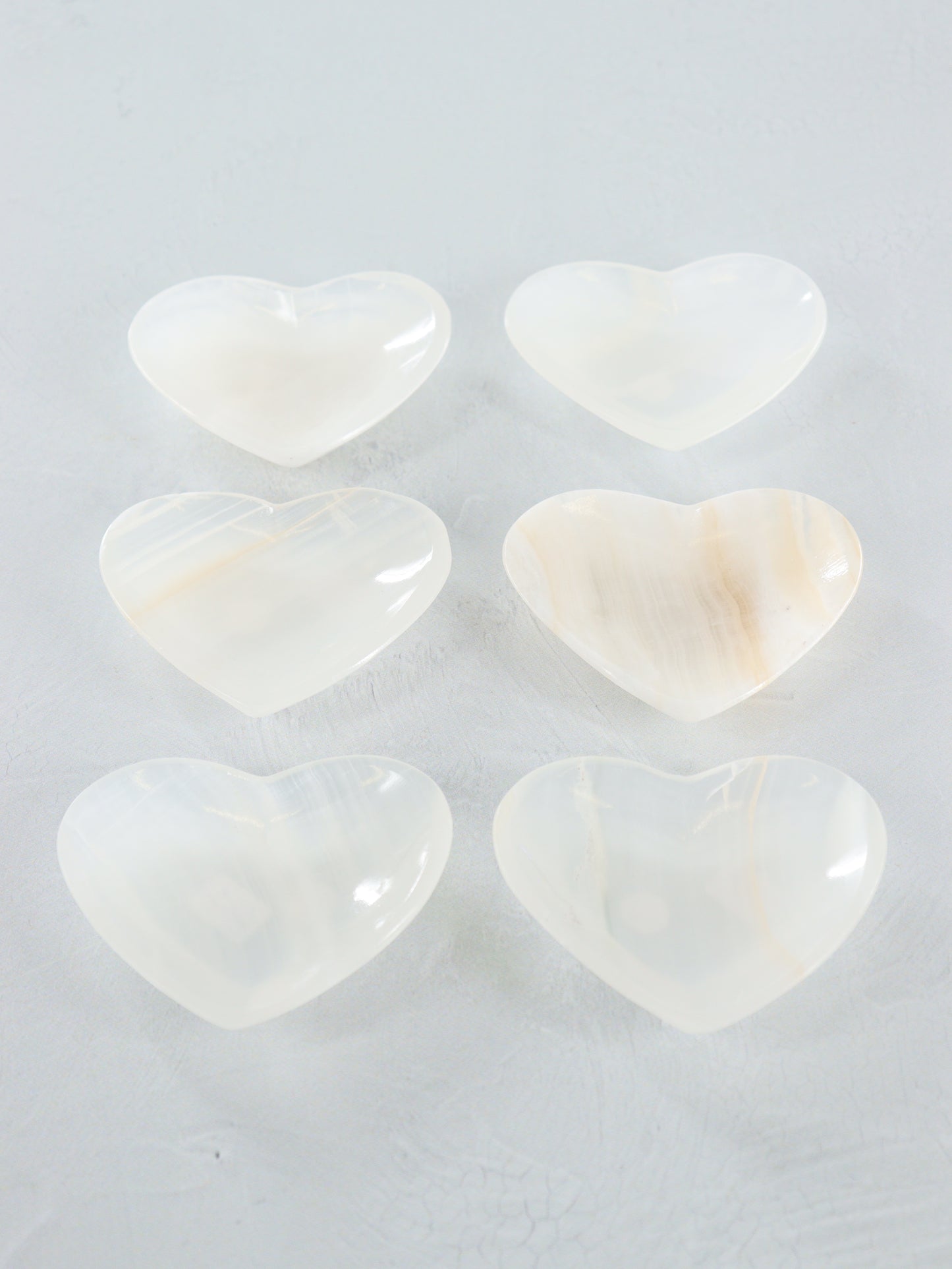White Onyx Heart Bowls Set of 6 - Expert Wholesale and Supplier of Wholesale Crystals & Bulk Gemstones, ["Bowls","Catalog Onyx","Mexico","onyx"]