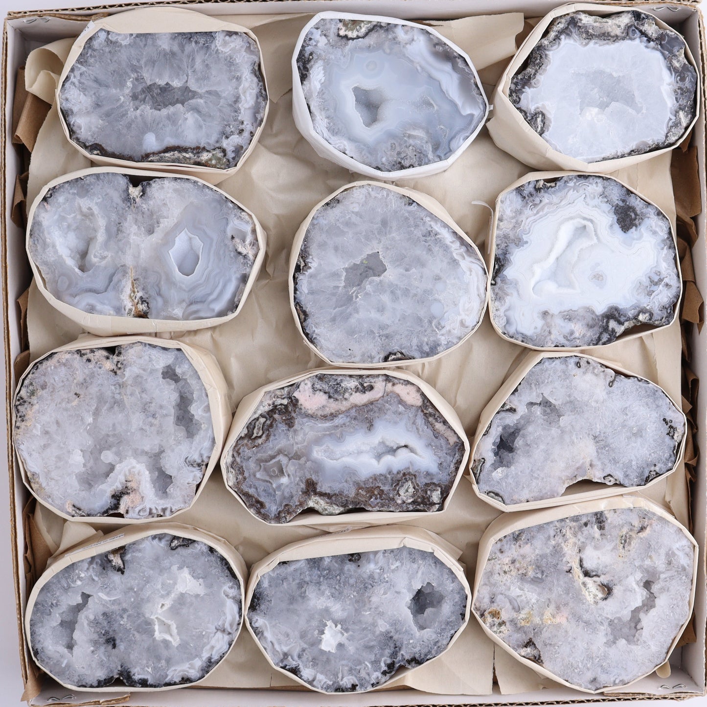 Trancas Geodes Flat of 12 - Expert Wholesale and Supplier of Wholesale Crystals & Bulk Gemstones, ["Geodes","las trancas","Mexico","Trancas","Trancas Geodes"]