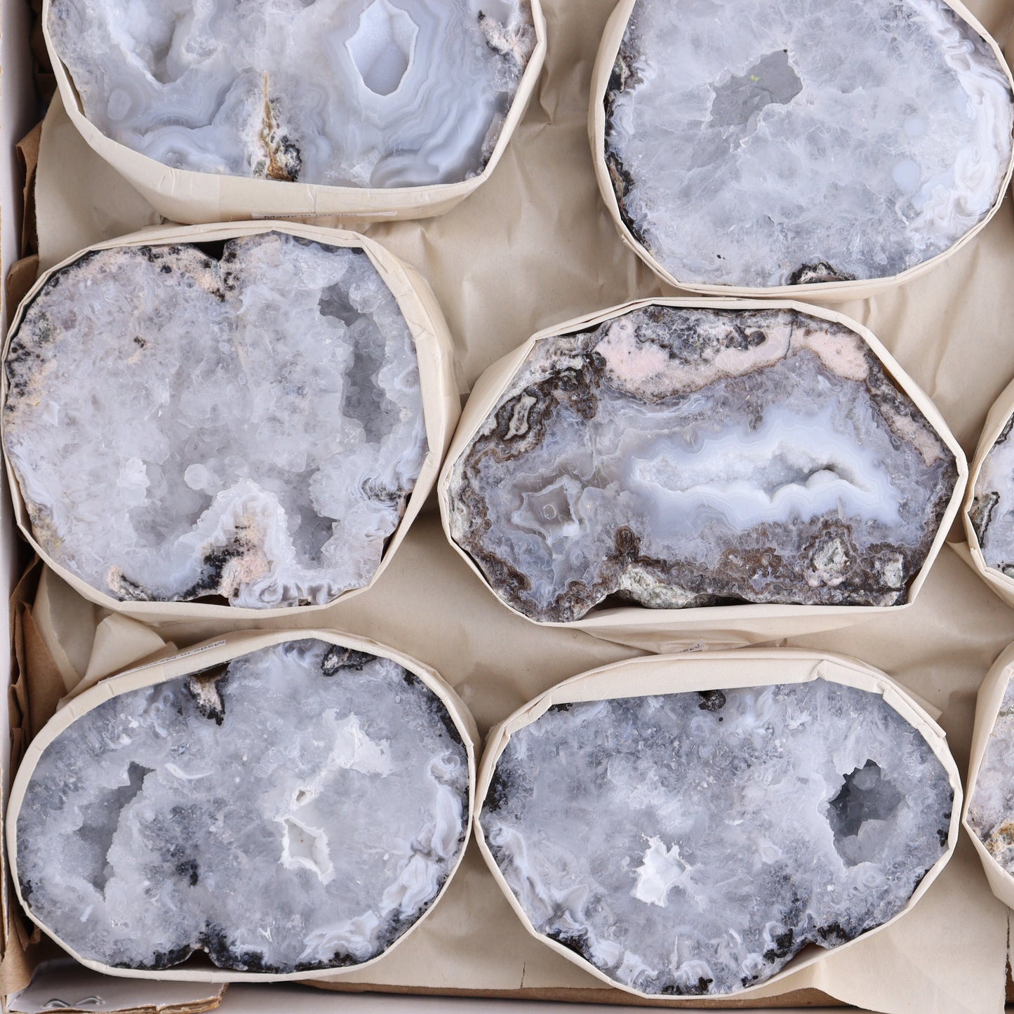 Trancas Geodes Flat of 12 - Expert Wholesale and Supplier of Wholesale Crystals & Bulk Gemstones, ["Geodes","las trancas","Mexico","Trancas","Trancas Geodes"]