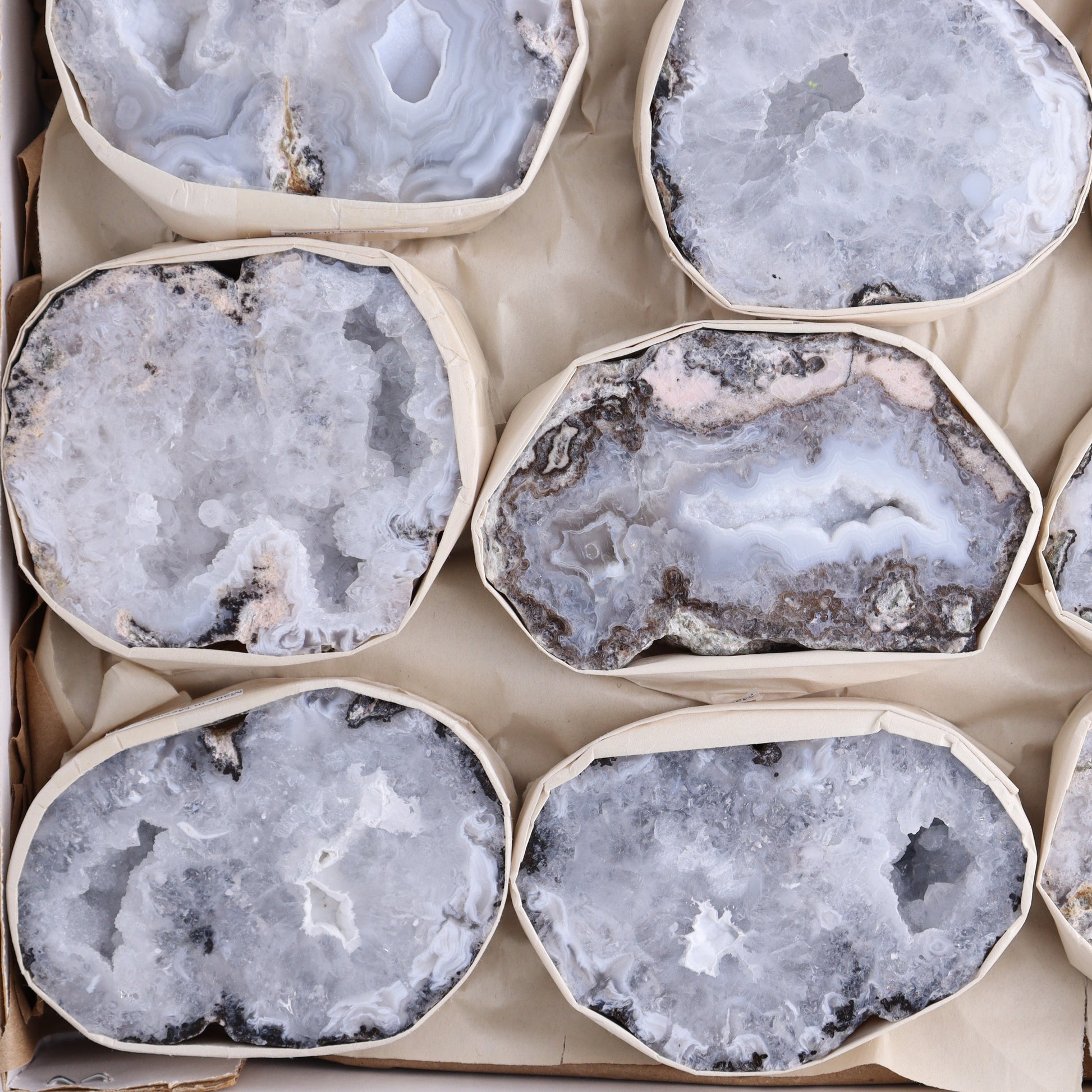 Trancas Geodes Flat of 12 - Expert Wholesale and Supplier of Wholesale Crystals & Bulk Gemstones, ["Geodes","las trancas","Mexico","Trancas","Trancas Geodes"]