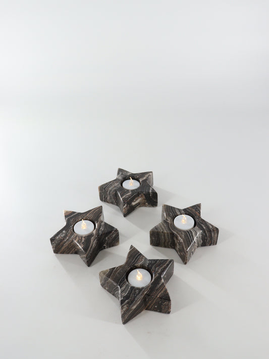 Zebra Onyx Star Candle Holders Set of 4 - Expert Supplier of Wholesale Crystals & Bulk Gemstones