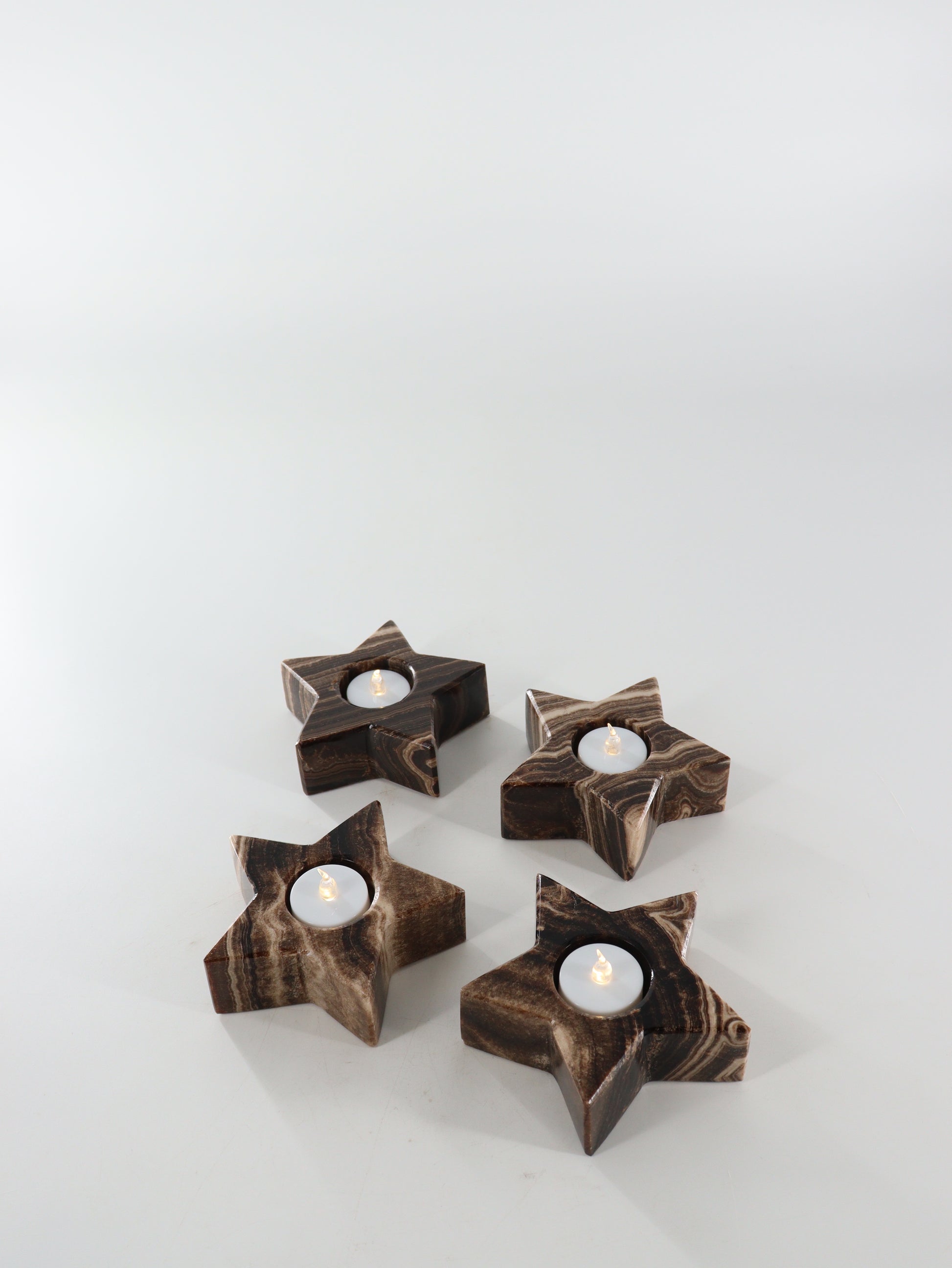 Chocolate Onyx Star Candle Holders Set of 4 - Expert Wholesale and Supplier of Wholesale Crystals & Bulk Gemstones, ["Accessories","Candle Holder","Catalog Onyx","Mexico","Onyx"]