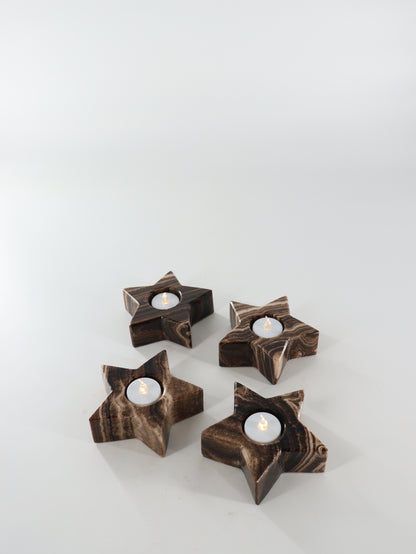 Chocolate Onyx Star Candle Holders Set of 4 - Expert Wholesale and Supplier of Wholesale Crystals & Bulk Gemstones, ["Accessories","Candle Holder","Catalog Onyx","Mexico","Onyx"]