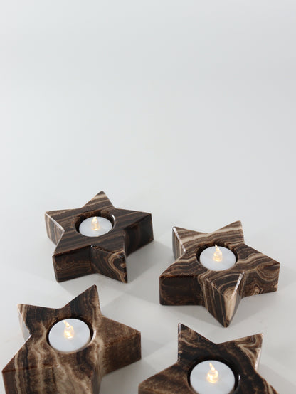 Chocolate Onyx Star Candle Holders Set of 4 - Expert Wholesale and Supplier of Wholesale Crystals & Bulk Gemstones, ["Accessories","Candle Holder","Catalog Onyx","Mexico","Onyx"]