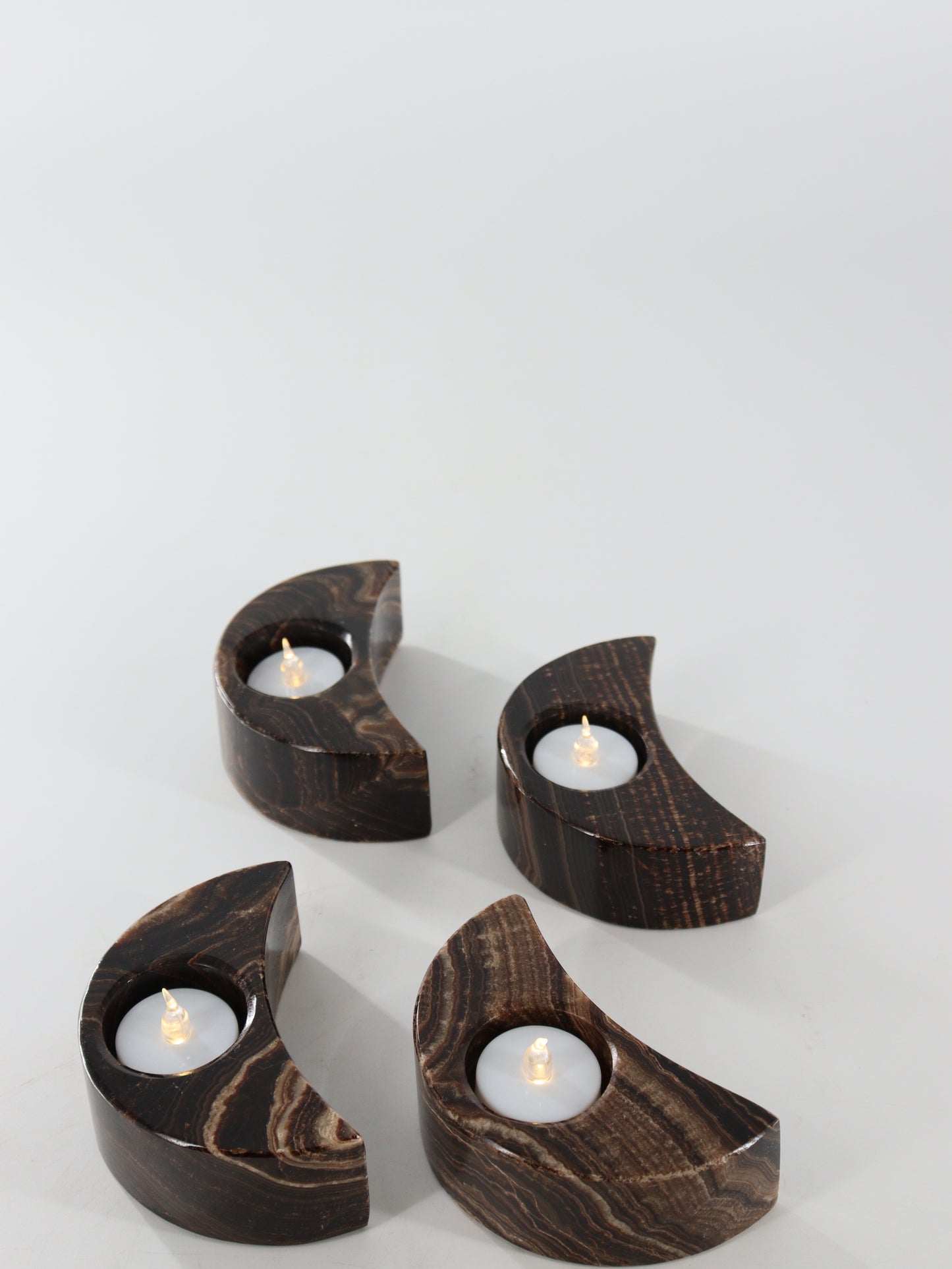 Chocolate Onyx Moon Candle Holders Set of 4 - Expert Supplier of Wholesale Crystals & Bulk Gemstones