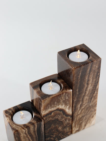 Chocolate Onyx Candle Holders Set of 3 - Expert Supplier of Wholesale Crystals & Bulk Gemstones