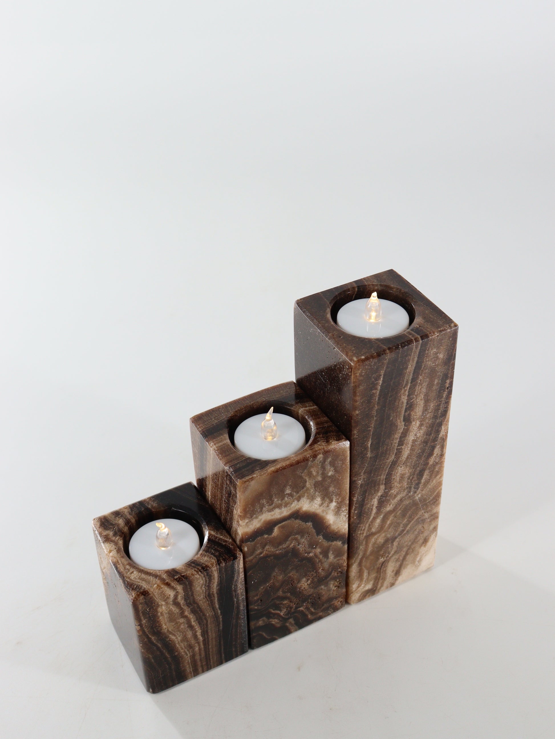 Chocolate Onyx Candle Holders Set of 3 - Expert Supplier of Wholesale Crystals & Bulk Gemstones