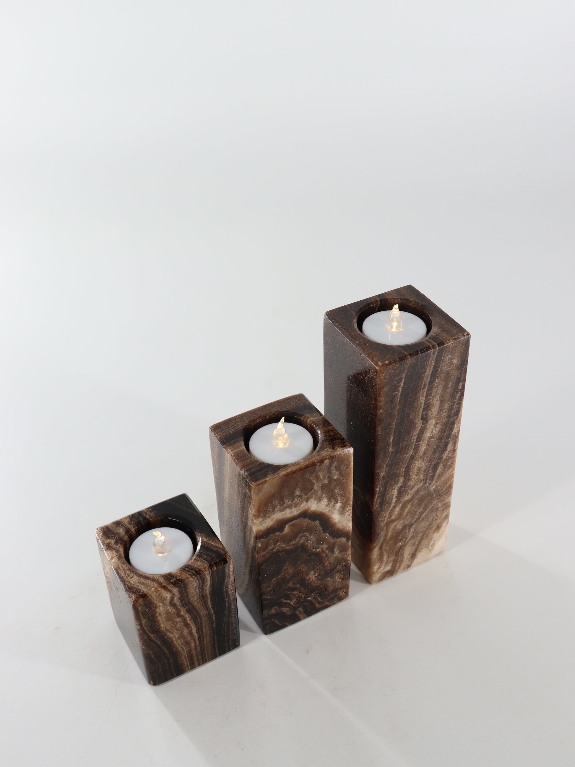 Chocolate Onyx Candle Holders Set of 3 - Expert Supplier of Wholesale Crystals & Bulk Gemstones