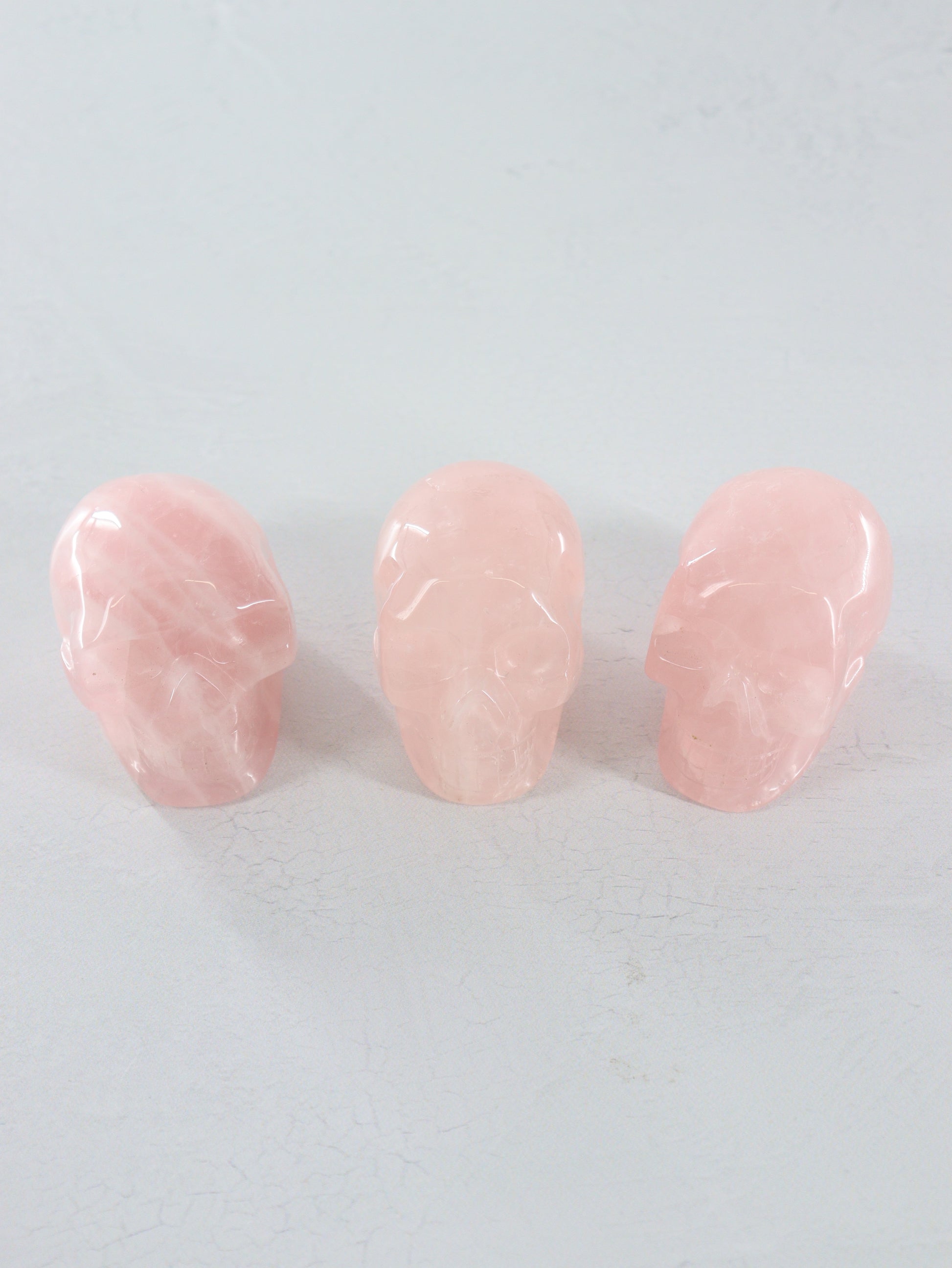 Rose Quartz Skulls Set of 3 - Expert Vendor of Wholesale Crystals