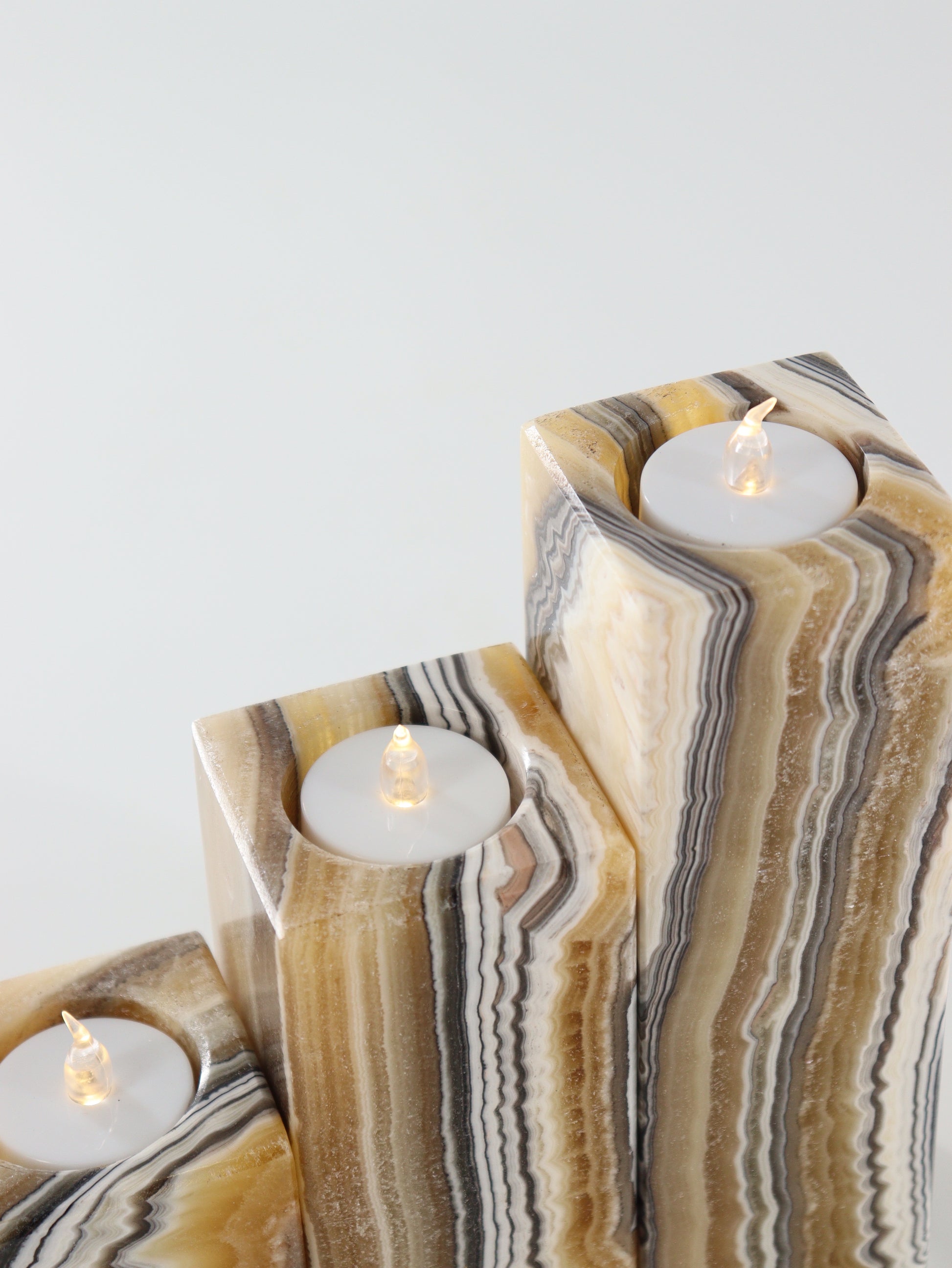 Yellow Zebra Onyx Candle Holders Set of 3 - Expert Supplier of Wholesale Crystals & Bulk Gemstones