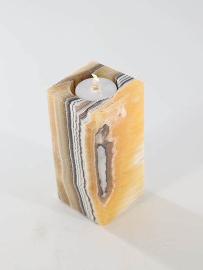 Yellow Zebra Onyx Candle Holders Set of 3 - Expert Supplier of Wholesale Crystals & Bulk Gemstones